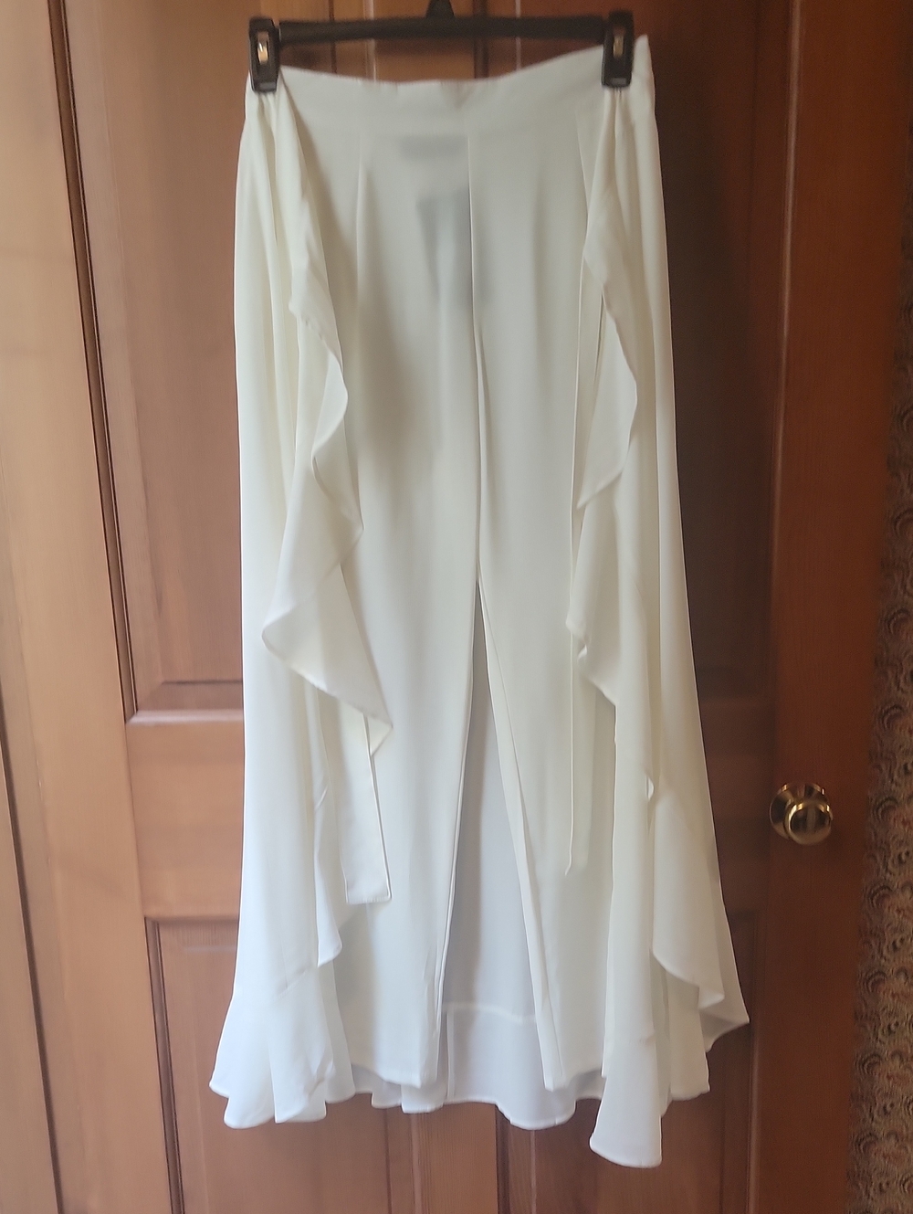 NWT Reborn White Ruffle Overlay Skirt Trousers Wide Leg Palazzo Pants L